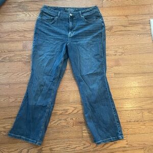 Blue Boot Cut Jeans with Contrast Stitching